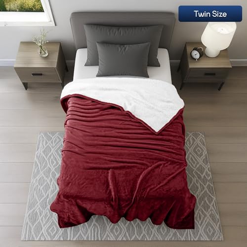 Utopia Bedding Reversible Plush Sherpa Blanket Twin Size Red, 90x66 Inch | Soft, Warm, Fleece, Bed, Sofa, Couch, Camping, Travel, Cozy, All Season - color: Red, size: Twin (90x66 Inch)