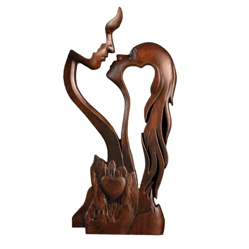 Wooden Kissing Couple Ornament, Abstract Couple Portrait Sculpture Romantic Love Statue Decor Gift for Women Anniversary Valentine Wedding - 14 Inch | 14 Inch, Handmade, Beechwood, Abstract Love Sculpture for Women Couple - color: Retro, size: 14 Inch