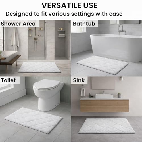 C23 20"x32" 100% Cotton Washable Bath Mat - 210 GSF Non-Slip Rug, White - color: White