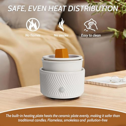 ASAWASA Ceramic Candle Warmer and Wax Melt Warmer with 1 PC Silicone Liner | 4-in-1 Electric Warmer, For Jar Candle Wax Cube Essential Oil Coffee, Ideal Gift for Home Office Kitchen - color: White Bend