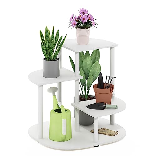 Furinno Celuka 3-Tier Indoor Outdoor Plant Stand Plant Shelf Corner Display Rack for Multiple Plants, White/Virgin White | Tall, Round, Tiered Corner Plant Stand, Floor Standing, for Outdoor, Patio, Garden, Balcony, Living Room - size: 3-Tier Round