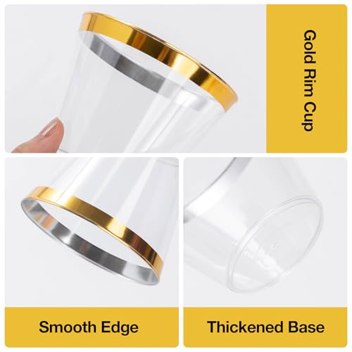 Goodluck 50PCS 9oz Gold Disposable Cups, Plastic Cups with Gold Rim | Cocktail Cups for Wedding, Party and Birthday - color: Gold-9oz, size: 50 Pack