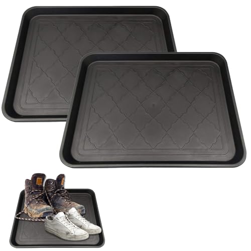 Boot Trays for Entryway, 2PCS 18x14 Inch Shoe Tray Non Slip Shoe Mat Waterproof Boot Mats for Entryway, Square Mat Tray for Indoor Outdoor Style 2