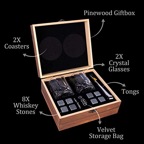 Whiskey Stones Gift Set - DIOXADOP Whiskey Glass Set Gifts for Men, 8 Granite Chilling Whisky Rocks, 2 Crystal Whisky Glasses - Best Gifts for Men Dad Husband Boyfriend Birthday Present - color: Whiskey Chilling Rocks Set