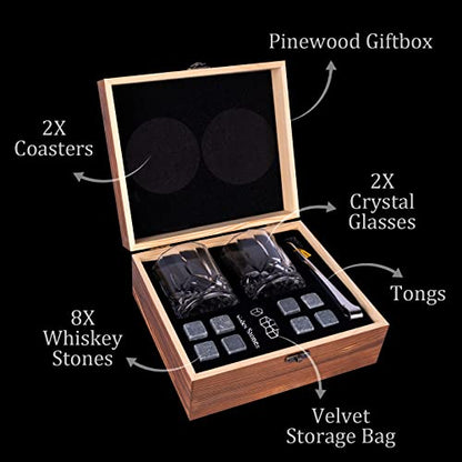 Whiskey Stones Gift Set - DIOXADOP Whiskey Glass Set Gifts for Men, 8 Granite Chilling Whisky Rocks, 2 Crystal Whisky Glasses - Best Gifts for Men Dad Husband Boyfriend Birthday Present - color: Whiskey Chilling Rocks Set