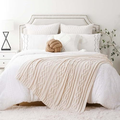 Battilo Cream White Ivory Throw Blanket for Couch, 51x 67 Inch, Woven Chenille Knit Throw Blanket for Chair, Super Soft Warm Decorative Textured Throw Blanket for Bed, Sofa and Living Room. | White Throw Blanket, Ivory Knit Blanket, Soft Woven Chenille Kn