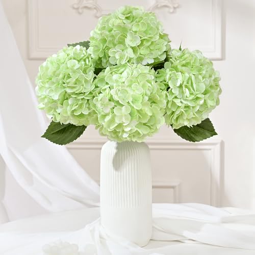 Yastouay 4 Pcs Real Touch Hydrangea Artificial Flowers, Light Green | Soft Latex Petals, 19.6in Flexible Stems, Full Lifelike Blooms, Washable, For Home Wedding Decor, Floral Arrangements - color: Light Green
