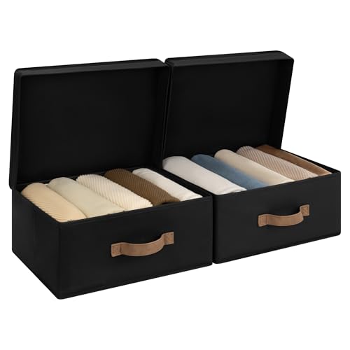 StorageWorks Storage Bins with Lid, Decorative Fabric Storage Bins with Handles, Stackable Closet Organizers for Shelves and Bedroom, Small, Black, 2-Pack - color: Black, size: 15"L x 11 ¼"W x 6 ¼"H
