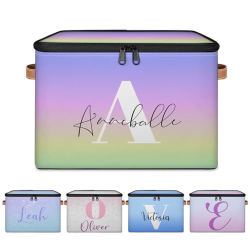Memory Gradient Storage-Box, Custom Initial Name Keepsake Storage Basket | Personalized Foldable Sturdy Large Memory Bin with Handle Lid Lightweight Waterproof Dustproof, 14"L x 10.2"W x 10.4"H - color: Option 9
