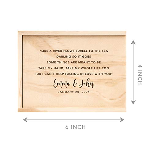 Koyal Wholesale Custom Can't Help Falling In Love Wedding Keepsake Box, 4 x 6 -inch, Custom Names, and Date, Natural Wood Keepsake Box with Lid, Gift for Him & Her Photo Album Memory Gift Box - color: Can't Help Falling In Love