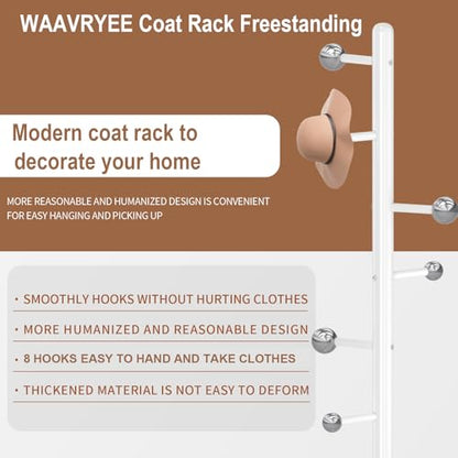 Coat Rack Stand, White Metal Coat Rack Freestanding with 8 Hooks | Coat Rack with Natural Marble Base,Modern Coat Hanger Stand, 3 Adjustable Coat Clothes Tree Stand for Office - color: White-8 Ball Hooks