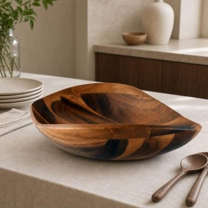 Arthur Court Wave Pattern Large Acacia Wood Salad Bowl - Modern Centerpiece for Fruits and Salads - 19 x 12 x 4 Inches - size: Wave