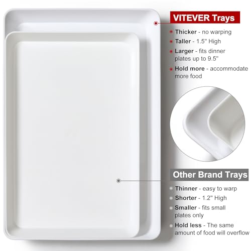 4-Pack Plastic 16" x 11" Large White Serving Trays Set - Reusable Serving Platters for Cookie, Appetizer, Charcuterie, Snack, Dessert, Party Food Display - Stackable Kitchen CounterTop Tray, BPA Free - size: 4 Pack - 16" x 11"