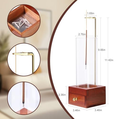 Brown Wooden Incense Holder with Easy-Clean Ash Catcher Drawer, Vertical Incense Burner with Windproof Glass Tube & Stainless Steel Base for Meditation, Includes 20 Sticks