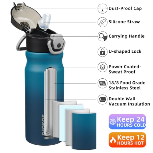 BJPKPK 18 oz Water Bottle with Straw & Handle, Insulated Stainless Flask | Leak Proof Locking Lid, Thermal, Double Wall Vacuum, Keeps Hot/Cold, Dishwasher Safe, Travel & Sports, Indigo Black - color: A-Indigo Black, size: 18 Ounces