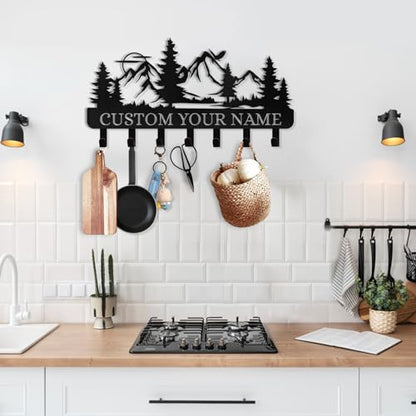 Personalized Key Holder for Wall | Metal Key Holder Hooks Organizer Rack | Mountain Key Holder Wall Mount | Key Hooks on Wall | Key Hanger Wall Hanging for Kitchen Bedroom Hallway Office - color: 01 Mountain