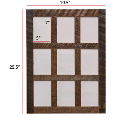 Rustic Wooden Collage Picture Frame, Wood Multi Photo Holder for Wall, Horizontal and Vertical Display, Reclaimed Barnwood, 9 Openings each 5x7 - size: 9 Openings
