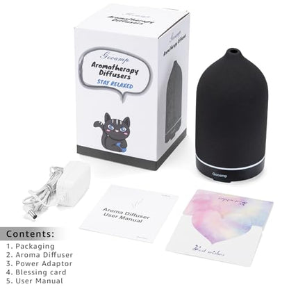 200ML Ceramic Essential Oil Diffuser for Home, Stone Diffuser | Ultrasonic Aromatherapy Diffuser & Air Humidifier for Bedroom, Office, Yoga, 7 LED Lights, Auto Shut-Off, 3 Timers, Black - color: Black