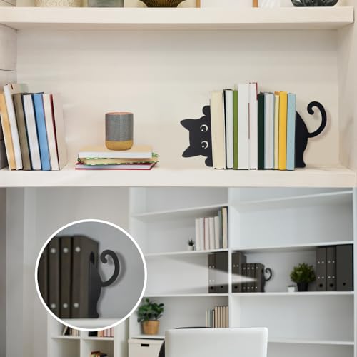 Peeping Cat Metal Bookends Set of 2 Cute Book Ends for Shelves Decorative Bookshelf Home Office Desk Bookshelf Decor Gift for Cat Lovers and Reading Enthusiasts - style: Cute Cat