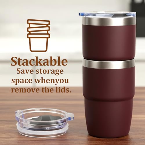 Zenbo 8 oz Stackable Espresso/Coffee Cups with Magnetic Lid, Ceramic-Lined | 18/8 Stainless Steel Mini Tumblers, Double-Wall Vacuum Insulated & Dishwasher Safe for Travel, Office, Hot Pink-2 Pack - color: Hot Pink