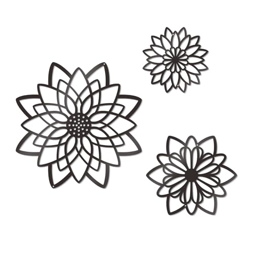 Zzbakress 3 Pcs Metal Flowers Wall Art Bathroom Wall Decor(Black Concise) | Farmhouse Flower Bathroom Decor Wall Decorations For Bathroom, Living Room, Office, Kitchen, Hallway And Outdoor - color: Black Concise
