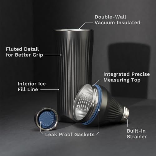 Diamond Edition Hybrid Cocktail Shaker Set, Gunmetal Black, 28 oz | Hybrid Cocktail Shaker with Vacuum Insulated Stainless Steel, Innovative Measuring System, Black, 28 oz - color: Gunmetal Black
