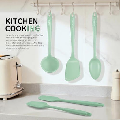 5PCS Silicone Kitchen Utensils Set, Heat Resistant Spatula Set | Cooking Tools Made of Food Grade BPA Free Silicone, Heat Resistant Design Protects Nonstick Cookware for Everyday Meals - color: Pistachio