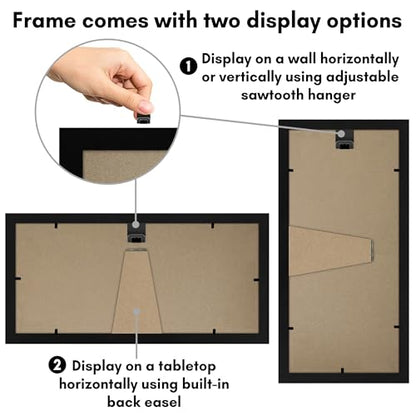 Americanflat 4x10 Picture Frame - Engineered Wood - Black | Shatter-resistant glass, wall or tabletop display with included easel, sawtooth hangers included - color: Black, size: 4x10