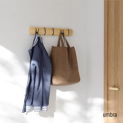 Umbra Flip 5 Wall Mounted Hook | Real wood and steel build, retractable hooks fold flat, holds coats bags and scarves, easy install - color: Natural, size: 5-Hook