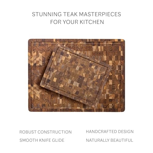 Teakhaus Butcher Block Carving Board - Medium Thick Cutting Board with Juice Groove - Holiday Gift Ideas for Men and Women - Gift-Ready End Grain Wood, Knife Friendly - FSC Certified - color: With Juice Groove, size: Medium (16 inch x 12 inch x 1.5 inch)