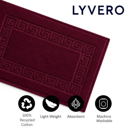 100% Recycle Cotton Bath Mat Wine Red Key Pattern Bath Rug [Not a Bathroom Rug], Soft Absorbent 330 GSM Shower Floor Towel Set, Hotel Spa Quality, Machine Washable (2 Pack) - color: Wine Red