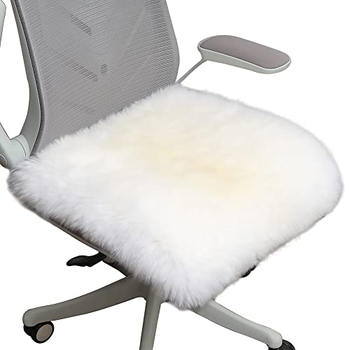 LLB Sheepskin Chair Cushion Non-Slip Back Square Genuine Fur Chair Cover Silky Natural Wool Seat Cushion Pad Soft Area Rugs Carpet for Home Office Restaurant Chair 18x18 Inch (Pack of 1), Ivory White - color: Ivory White, size: 18x18 Inch (Pack of 1)