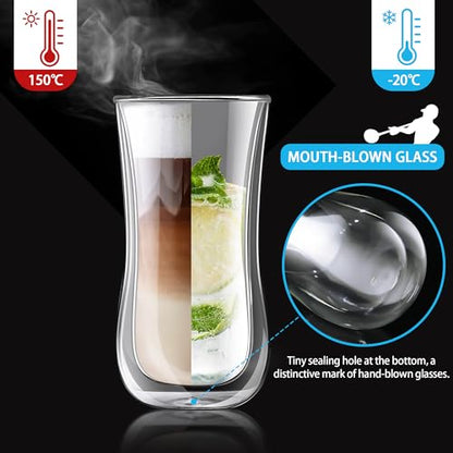 Joeyan Glass Double Walled Beer Drinking Glasses Tumbler, Double Layer Tall Borosilicate Insulated Water Cocktail Glass Cups, Double Lined Thermo Tea Coffee Hot Beverage Glassware 12 oz, Set of 2 - color: 400ml-Clear