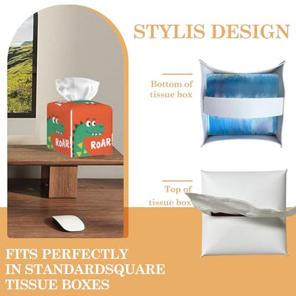 Leather Tissue Box Holder Cartoon Dinosaurs Tissue Box Cover Square Waterproof Holder Organizer Modern Napkin Holder for Bedroom Dresser Night Stand Office Desk - color: Cartoon Dinosaurs