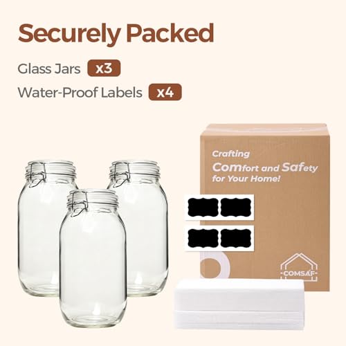 ComSaf Large Glass Jars with Airtight Lids 71 oz 3 Pack Pantry Organization | Flour sugar rice, Pickling jar, Fermenting Pantry Canisters, Sourdough starter, Large capacity, Dry goods, Sourdough pickling - size: 71oz*3