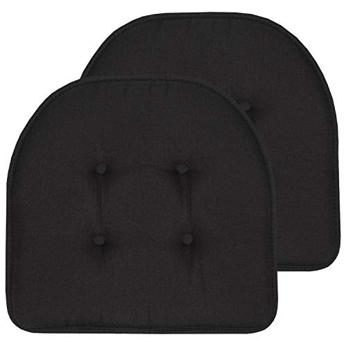 Sweet Home Collection Chair Cushion Memory Foam Pads Tufted Slip Non Skid Rubber Back U-Shaped 17" x 16" Seat Cover, 2 Count (Pack of 1), Black - color: Black, size: 2 Pack, style: Foam Pads