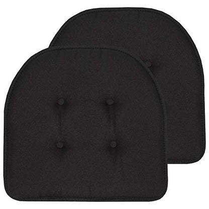 Sweet Home Collection Chair Cushion Memory Foam Pads Tufted Slip Non Skid Rubber Back U-Shaped 17" x 16" Seat Cover, 2 Count (Pack of 1), Black - color: Black, size: 2 Pack, style: Foam Pads