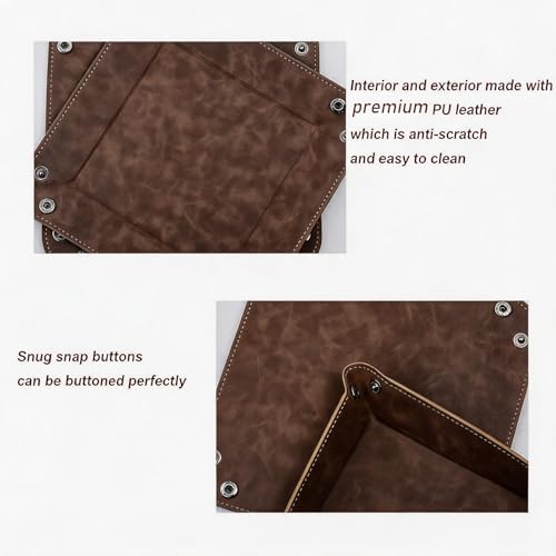 Valet Tray Desktop Storage Organizer – Vegan Leather Catchall Bedside Vanity Tray Nightstand Caddy Holder for Remote Controller, Watch, Keys, Phone, Wallet, Coin, Jewelry, Stone Brown - color: Stone Brown