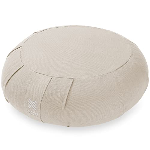 Zafu Meditation Cushion, 15" Round Buckwheat Yoga Pillow with Organic Cotton Cover - color: Natural