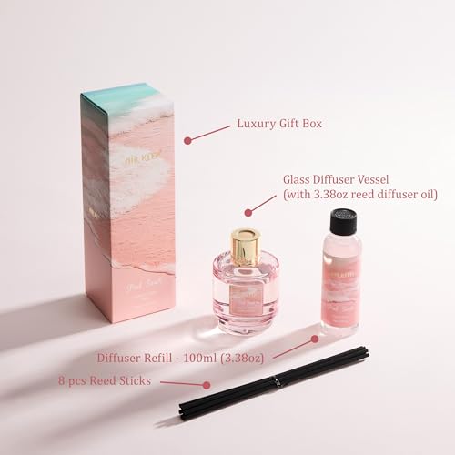 Reed Diffuser Set with Refill & 8 Reed Sticks, 6.96 fl oz Pink Sands Home Fragrance, Long Lasting Aromatherapy Diffuser for Bedroom, Bathroom & Living Room