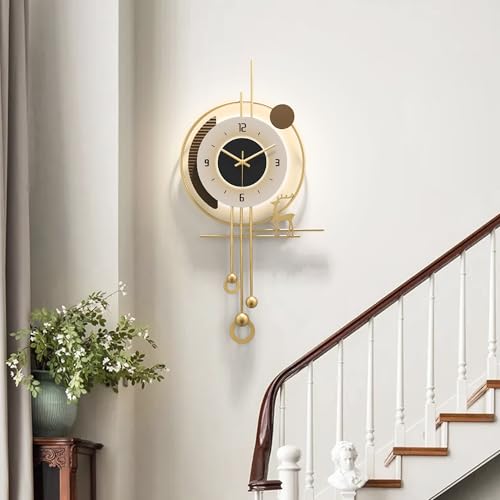 Modern Wall Clock for Living Room,Large Gold Decorative Wall Clock with Light,Creative Silent Clock Battery Operated for Kitchen/Entryway/Bedroom/Office/Dinning Room Metal Wall Decor - size: 13"Lx27"W