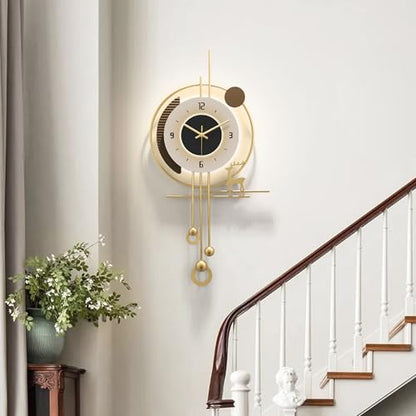 Modern Wall Clock for Living Room,Large Gold Decorative Wall Clock with Light,Creative Silent Clock Battery Operated for Kitchen/Entryway/Bedroom/Office/Dinning Room Metal Wall Decor - size: 13"Lx27"W