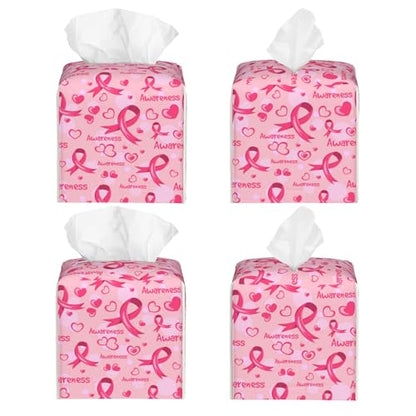 Breast Cancer Awareness Tissue Box Cover Square,Ribbons and Hearts Tissue Box Holder Waterproof Leather Facial Paper Organizer Dispenser for Bathroom Home Car Nightstand Vanity Desk - color: Color-17