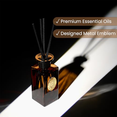 M&SENSE 6.3 oz Large Reed Diffuser Set | Tobacco Teakwood Scent Oil Diffuser with Sticks | Hotel Collection Non-Toxic Essential Oil |for Bedroom Bathroom Living Room - color: Tobacco Teakwood, size: 180ml