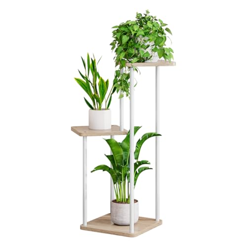 Plant Stand Indoor Corner Tiered Plant Shelf 3 Tier Metal MDFBoard | Sturdy metal frame Staggered tiers fit Multiple plants Space-saving for living room balcony bedroom Patio Garden,White - color: White, size: 3 tier