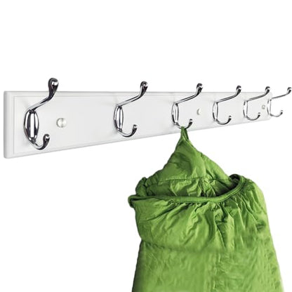 Wooden Wall Mounted Coat Rack 27 Inch (70cm) With 6 Silver Hooks, Lang White, for Entrance, Hallway, Bedroom - Wood Clothes Hanger - size: Long-27.6in(70cm),6 Silver Hooks, style: Modern