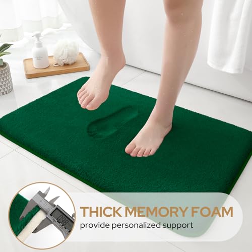 HOMEIDEAS Upgraded Bathroom Rugs Set 3 Piece, Ultra Soft Memory Foam Bath Mats, Super Absorbent Non Slip Washable U-Shaped Toilet Bath Rug (Dark Green, 17"x24"+20"x32"+U-Shaped 20"x24") - color: Dark Green