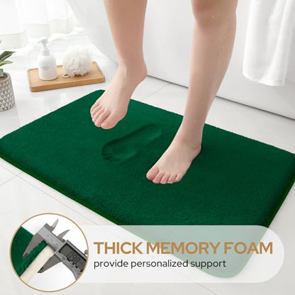 HOMEIDEAS Upgraded Bathroom Rugs Set 3 Piece, Ultra Soft Memory Foam Bath Mats, Super Absorbent Non Slip Washable U-Shaped Toilet Bath Rug (Dark Green, 17"x24"+20"x32"+U-Shaped 20"x24") - color: Dark Green