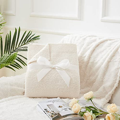 Super Soft Knit Throw Blanket Twin Size Cream White-Lightweight Plush Fuzzy Fluffy Warm Cozy Blankets and Throws for Sofa Bed All Season Use - color: Cream White, size: Twin(60"x80")