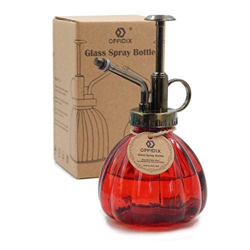 Plant Glass Spray Bottle,Flower Mister Indoor Plant Watering Can Pot 6.3" Tall Vintage Pumpkin Style with Bronze Plastic Top Pump One Hand Small Watering Cans for House Plants(Red) - color: E-Red